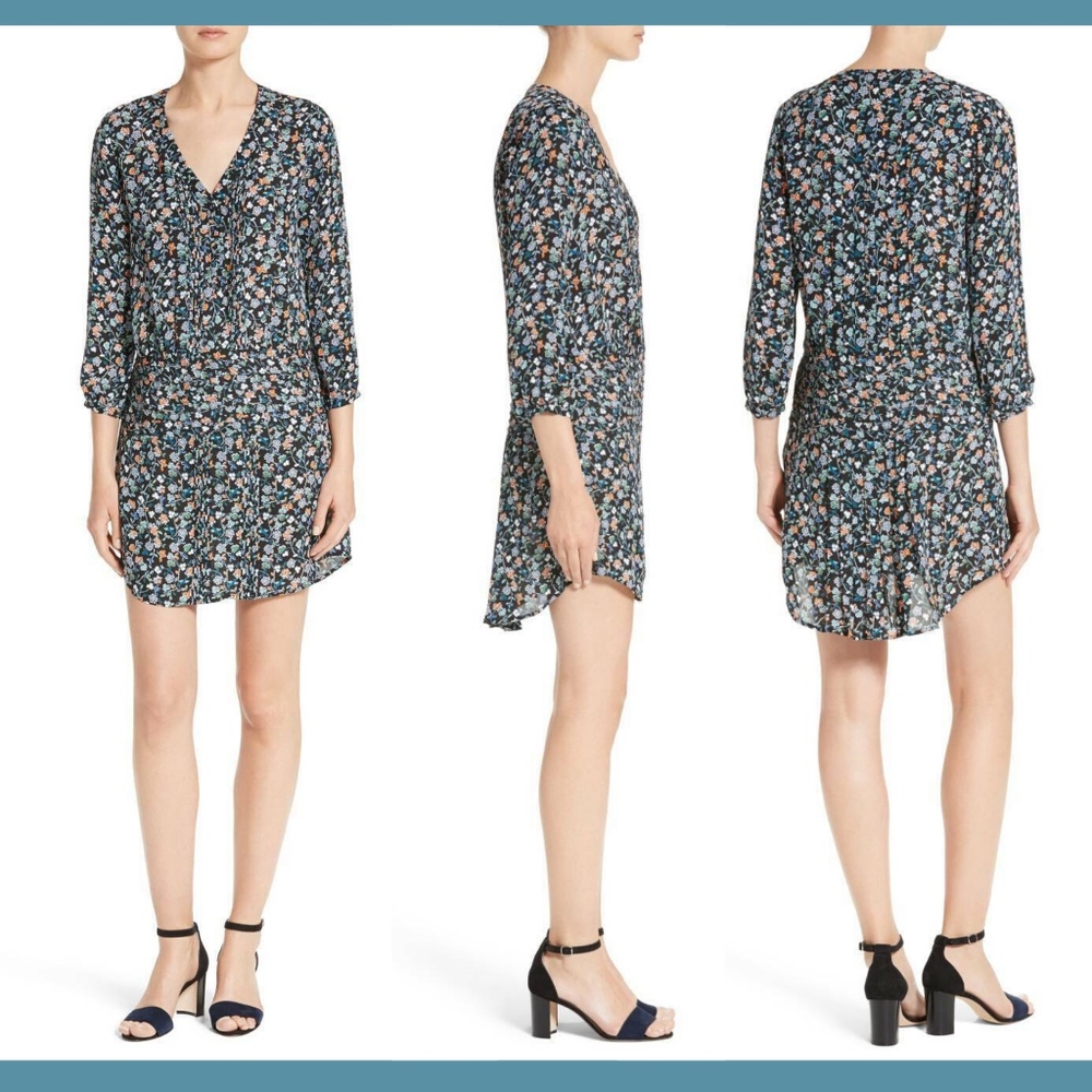 NWT $495 Veronica Beard August Floral Print Silk Boho‎ Dress Black [SZ 2 ]